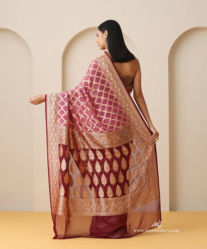 Onion_Pink_Handloom_Pure_Georgette_Banarasi_Cutwork_Saree_With_Wine_Contrast_Border_WeaverStory_03