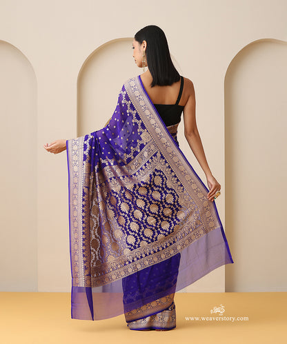 Ink_Blue_Handloom_Pure_Georgette_Banarasi_Saree_With_Small_Booti_And_Cutwork_Weave_WeaverStory_03