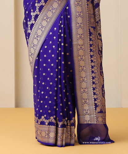 Ink_Blue_Handloom_Pure_Georgette_Banarasi_Saree_With_Small_Booti_And_Cutwork_Weave_WeaverStory_04