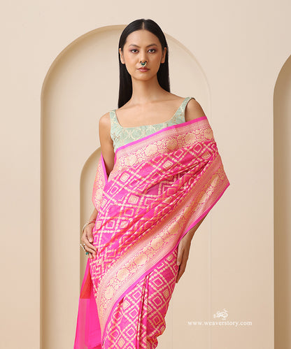 Neon_Pink_Handloom_Pure_Georgette_Banarasi_Saree_With_Allover_Barfi_Jaal_And_Cutwork_Weave_WeaverStory_02