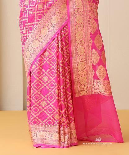 Neon_Pink_Handloom_Pure_Georgette_Banarasi_Saree_With_Allover_Barfi_Jaal_And_Cutwork_Weave_WeaverStory_04