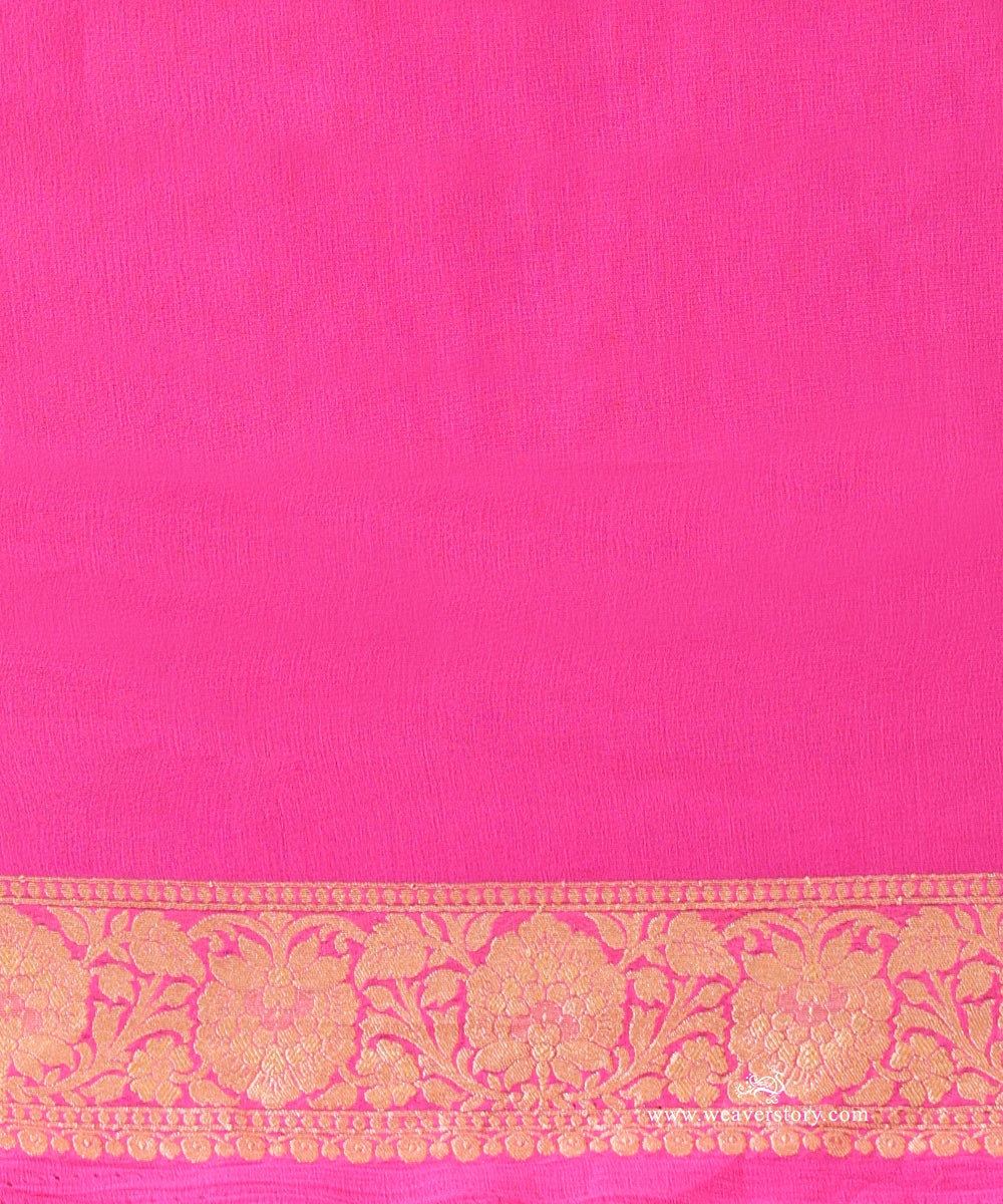 Neon_Pink_Handloom_Pure_Georgette_Banarasi_Saree_With_Allover_Barfi_Jaal_And_Cutwork_Weave_WeaverStory_05