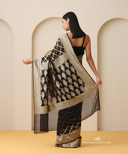 Black_Handloom_Pure_Georgette_Banarasi_Saree_With_Allover_Flower_Jaal_WeaverStory_03