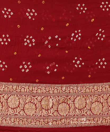 Red_Handloom_Pure_Georgette_Banarasi_Bandhej_Saree_With_Zari_Border_And_Floral_Pallu_WeaverStory_05