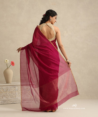 Plum_Handloom_Plain_Eknaliya_Chanderi_Saree_With_Gold_Selvedge_WeaverStory_03