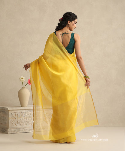Yellow_Handloom_Plain_Eknaliya_Chanderi_Saree_With_Gold_Selvedge_WeaverStory_03
