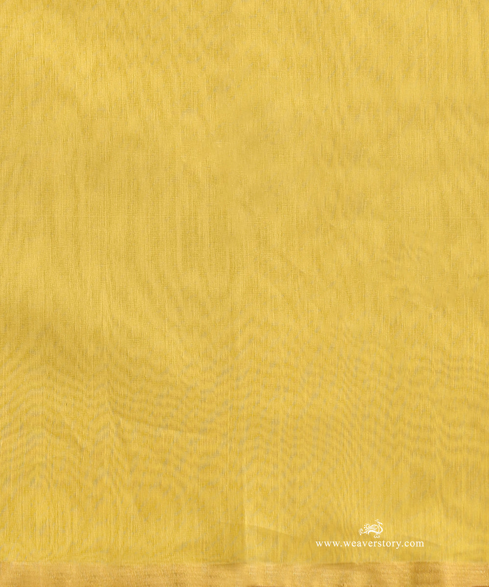Yellow_Handloom_Plain_Eknaliya_Chanderi_Saree_With_Gold_Selvedge_WeaverStory_05