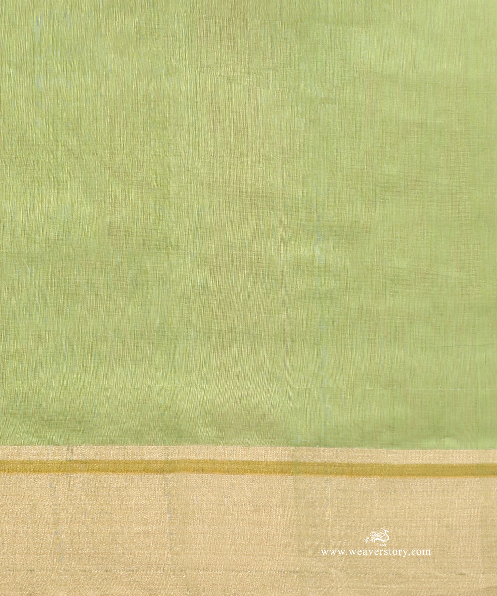 Lime_Green_Handloom_Cotton_Silk_Eknaliya_Chanderi_Saree_With_Eknaliya_Meena_Floral_Booti_And_Golden_Border_WeaverStory_05