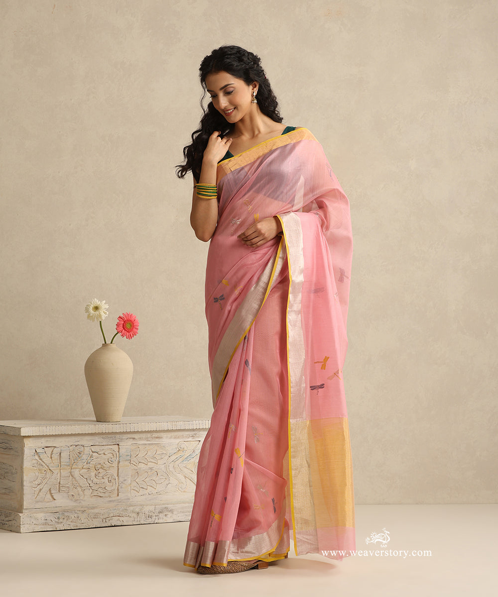 Soft_Pink_Handloom_Cotton_Silk_Eknaliya_Chanderi_Saree_With_Dragonfly_Motifs_And_Golden_Border_WeaverStory_01