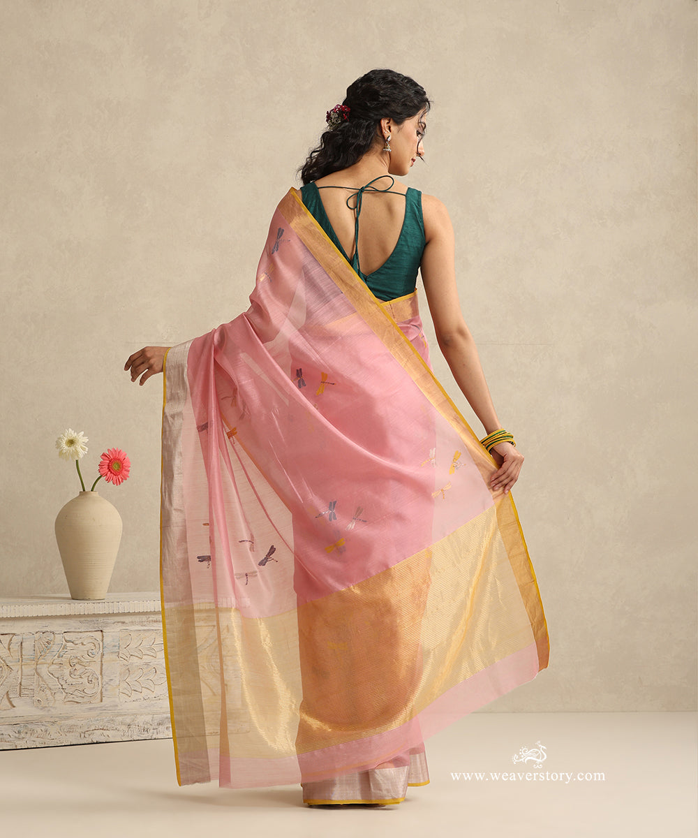 Soft_Pink_Handloom_Cotton_Silk_Eknaliya_Chanderi_Saree_With_Dragonfly_Motifs_And_Golden_Border_WeaverStory_03