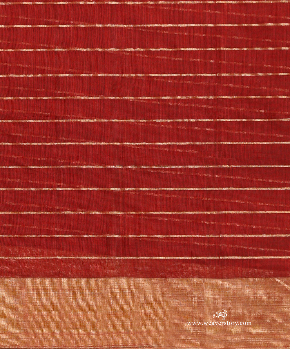 Maroon_Handloom_Silk_Eknaliya_Chanderi_Saree_With_Small_Zari_Lines_And_Gold_Big_Zari_Border_WeaverStory_05