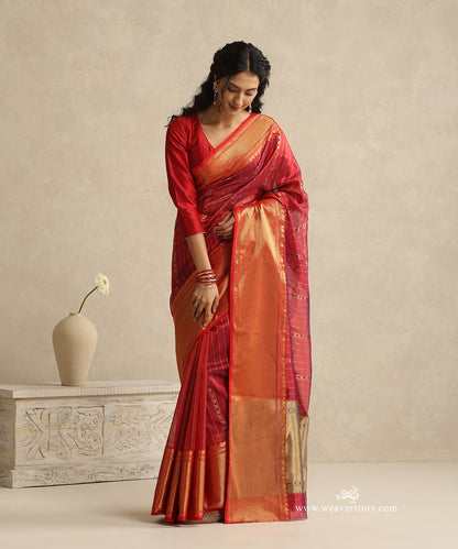 Teal_Handloom_Silk_Eknaliya_Chanderi_Saree_With_Small_Zari_Lines_And_Gold_Big_Zari_Border_WeaverStory_01