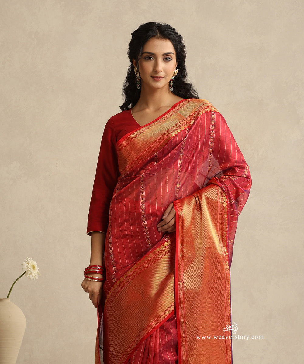 Teal_Handloom_Silk_Eknaliya_Chanderi_Saree_With_Small_Zari_Lines_And_Gold_Big_Zari_Border_WeaverStory_02