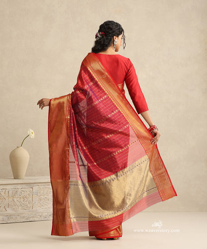 Teal_Handloom_Silk_Eknaliya_Chanderi_Saree_With_Small_Zari_Lines_And_Gold_Big_Zari_Border_WeaverStory_03