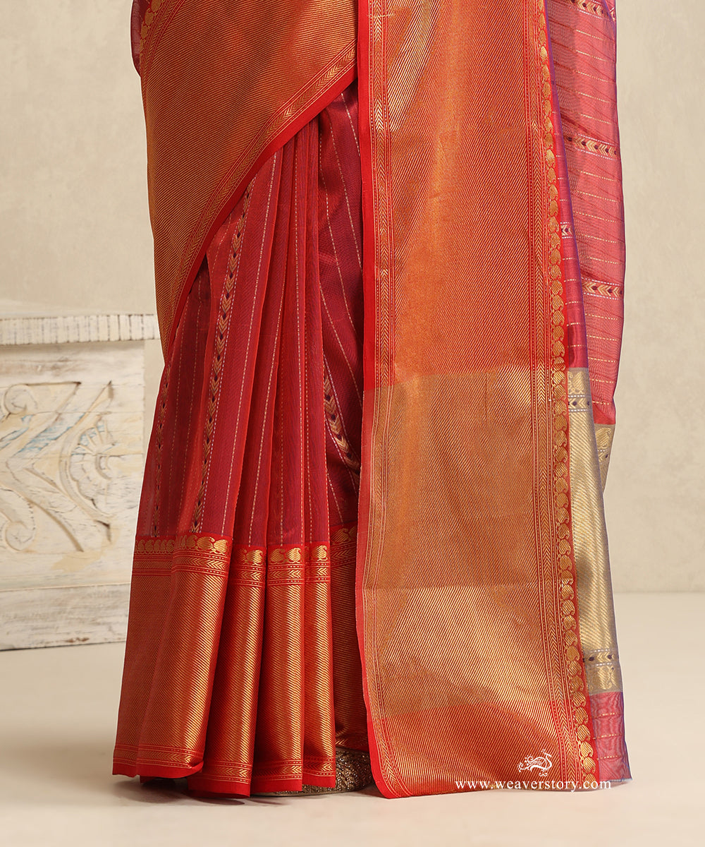 Teal_Handloom_Silk_Eknaliya_Chanderi_Saree_With_Small_Zari_Lines_And_Gold_Big_Zari_Border_WeaverStory_04