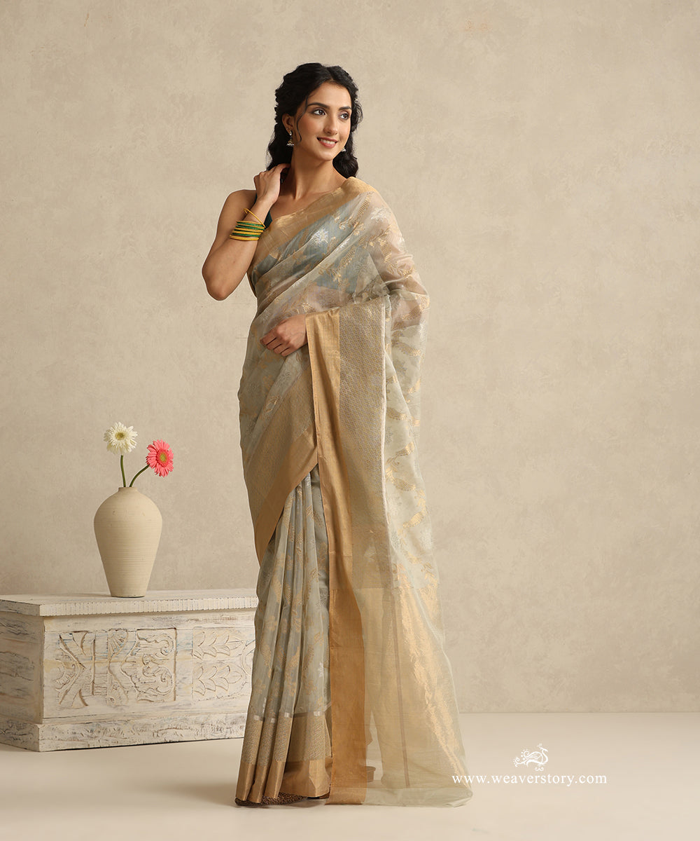 Grey_Handloom_Cotton_Silk_Donaliya_Chanderi_Saree_With_Allover_Flower_Jaal_WeaverStory_01
