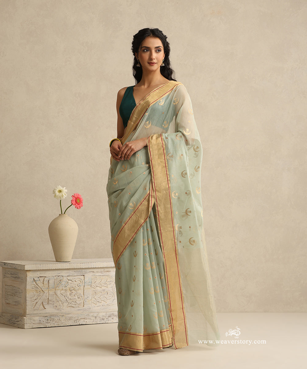 Ice_Blue_Handloom_Cotton_Silk_Eknaliya_Chanderi_Booti_Saree_With_Pink_Meena_Booti_WeaverStory_01