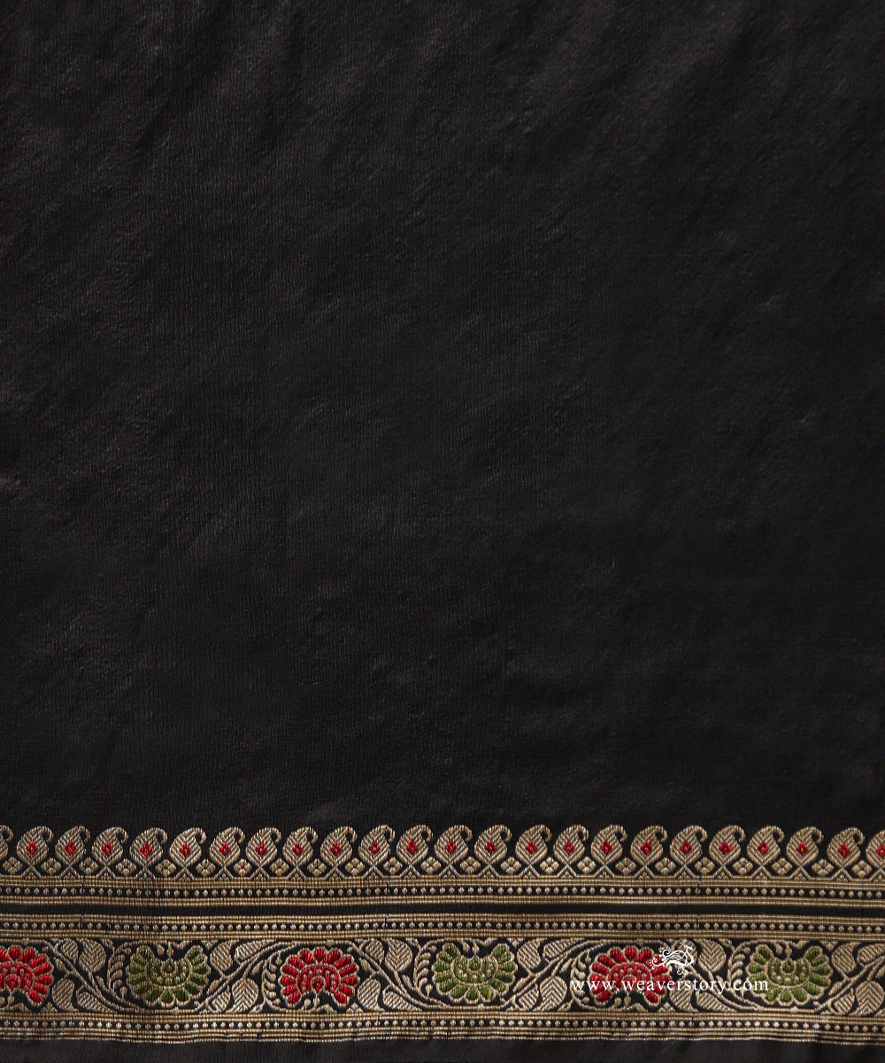 Black Handloom Pure Malda Silk Banarasi Baluchari Saree with Kalka Pallu