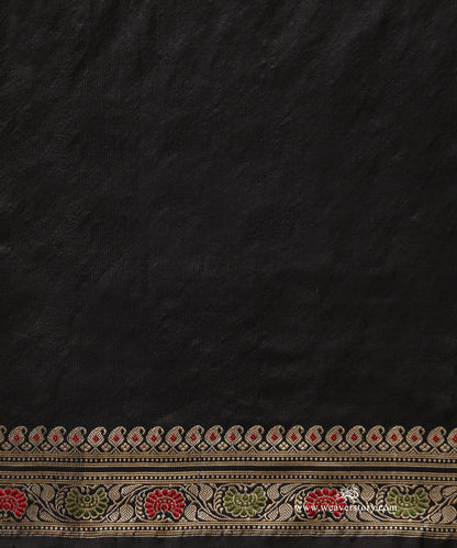 Black Handloom Pure Malda Silk Banarasi Baluchari Saree with Kalka Pallu