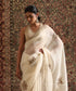 Ivory Off-White Handloom Organza Saree With Cutdana Hand Embroidery from Antara by WeaverStory