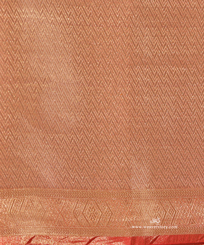 Rust Orange And Gold Handloom Pure Silk Tissue Tanchoi Banarasi Saree With Red Selvedge