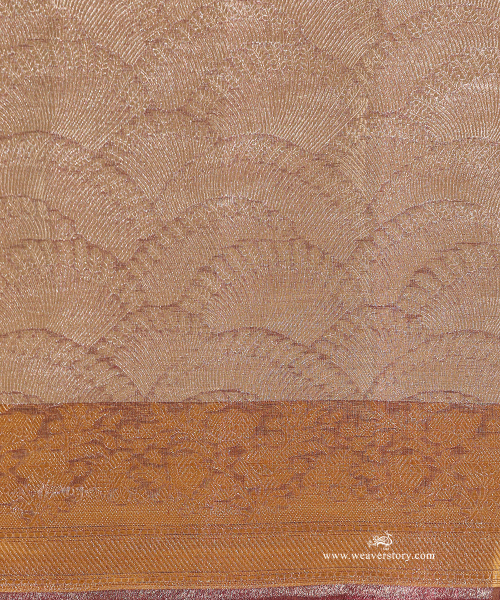 Mauve And Silver Handloom Pure Silk Tissue Tanchoi Banarasi Saree With Gold Zari Floral Border