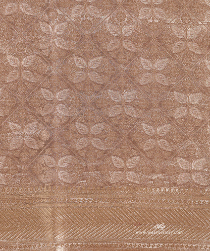 Gold Handloom Pure Silk Tissue Tanchoi Banarasi Saree With Brown Selvedge