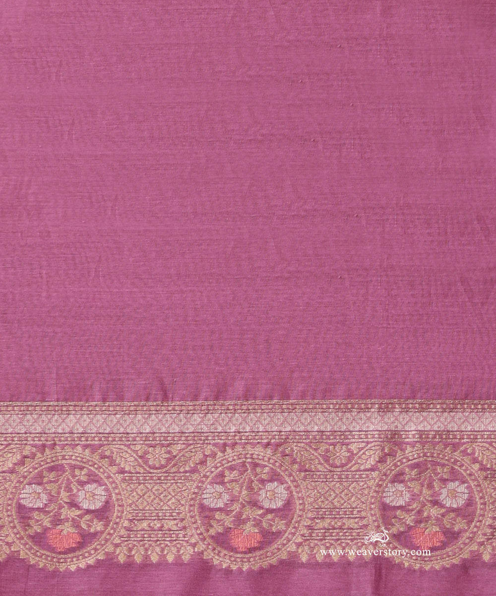 Mauve Handloom Pure Kora Cotton Banarasi Saree With Allover Meena Floral Jaal