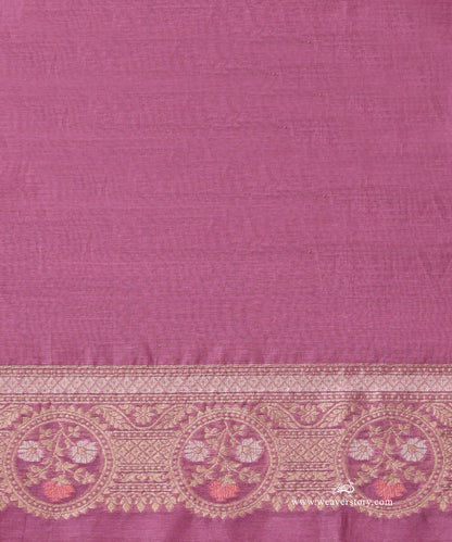 Mauve Handloom Pure Kora Cotton Banarasi Saree With Allover Meena Floral Jaal