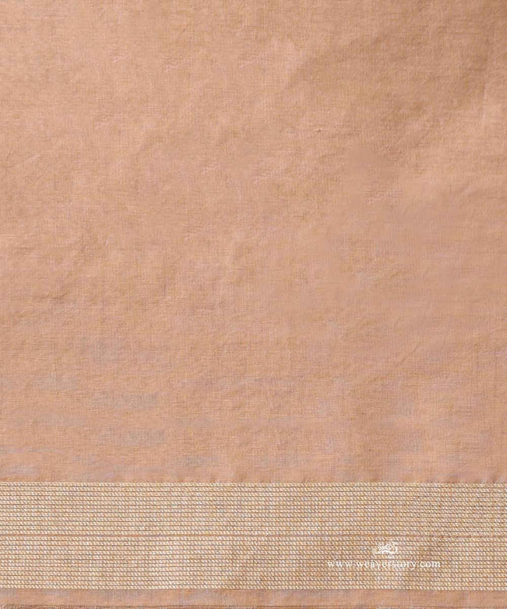 Beige Handloom Pure Kora Cotton Kadhwa Banarasi Saree With Purple Selvedge