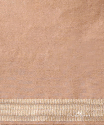 Beige Handloom Pure Kora Cotton Kadhwa Banarasi Saree With Purple Selvedge