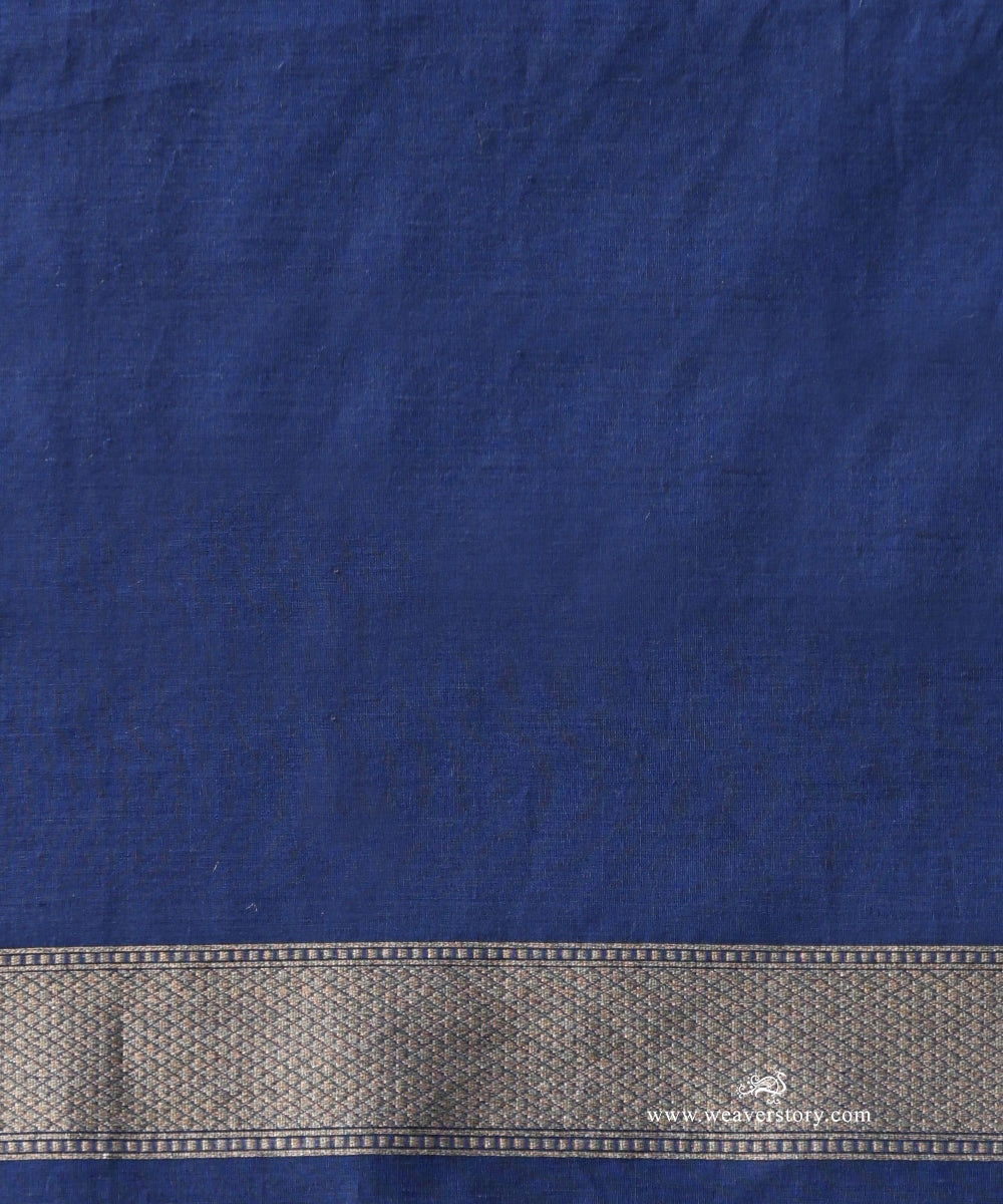Ink Blue Handloom Pure Kora Cotton Banarasi Saree With Allover Aadi Jaal