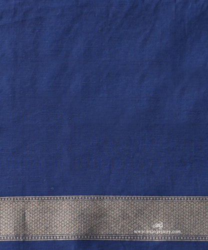 Ink Blue Handloom Pure Kora Cotton Banarasi Saree With Allover Aadi Jaal
