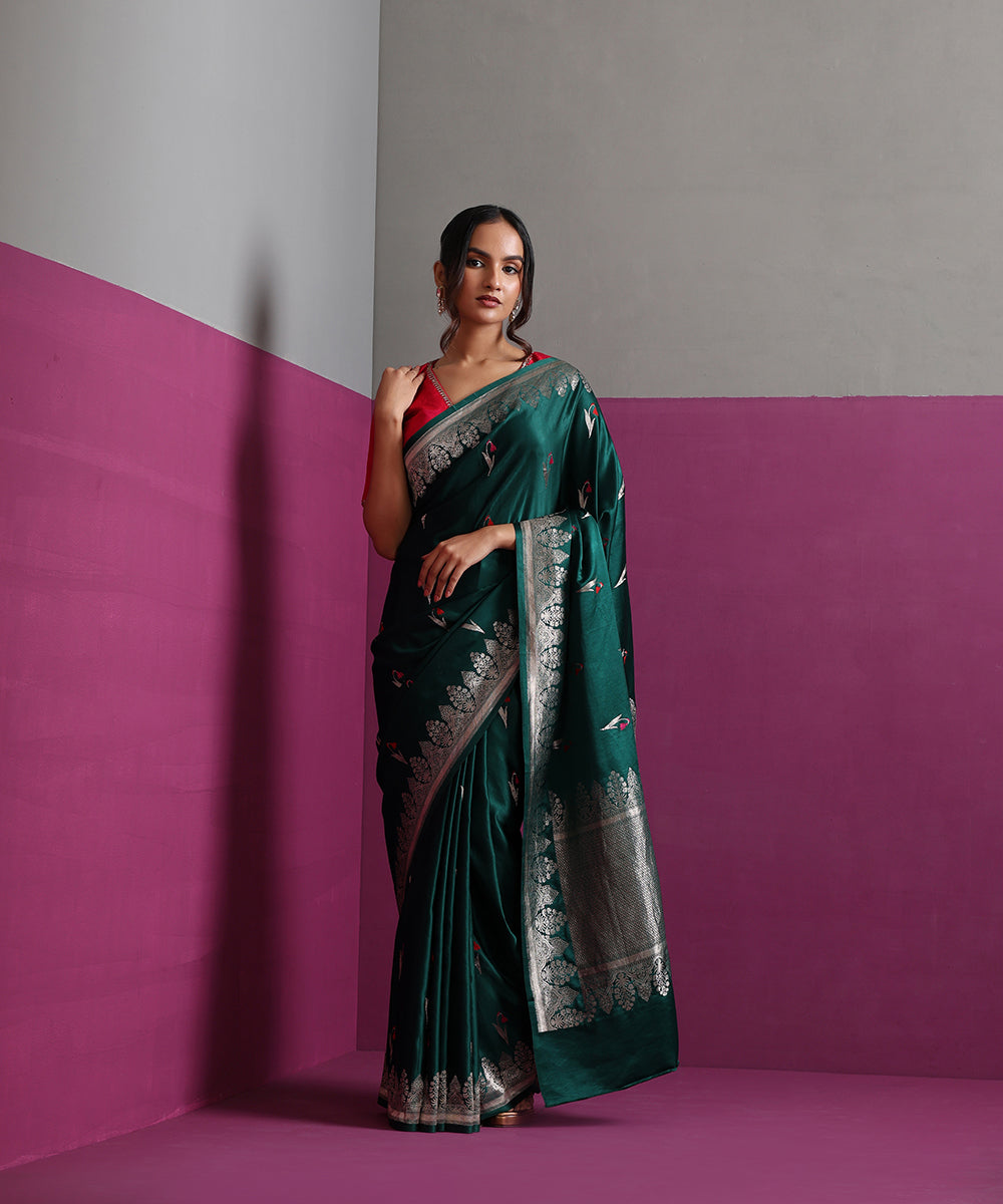 Dark_Green_Mashru_Silk_Banarasi_Saree_With_Lotus_Motifs_&amp;_Pink_Meena_WeaverStory_03
