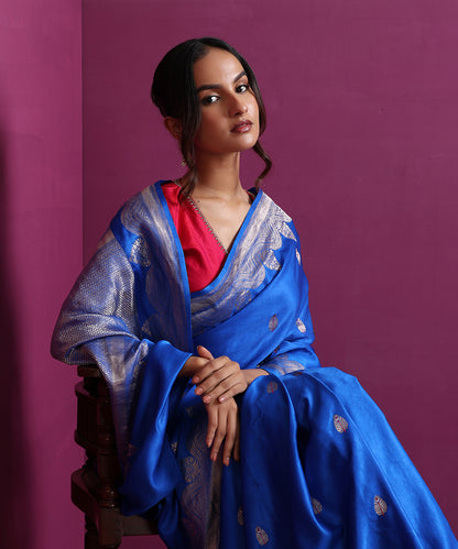 Blue_Pure_Mashru_Silk_Banarasi_Kadhwa_Saree_With_Leaf_Motifs_&amp;_Pink_Meena_WeaverStory_01