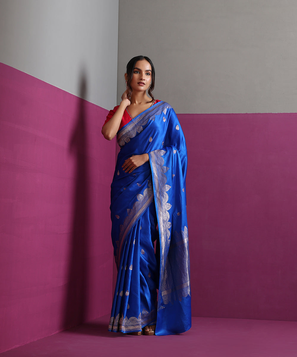 Blue_Pure_Mashru_Silk_Banarasi_Kadhwa_Saree_With_Leaf_Motifs_&amp;_Pink_Meena_WeaverStory_02