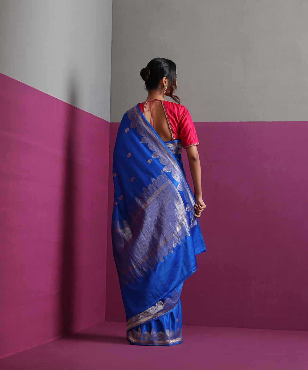 Blue_Pure_Mashru_Silk_Banarasi_Kadhwa_Saree_With_Leaf_Motifs_&amp;_Pink_Meena_WeaverStory_03