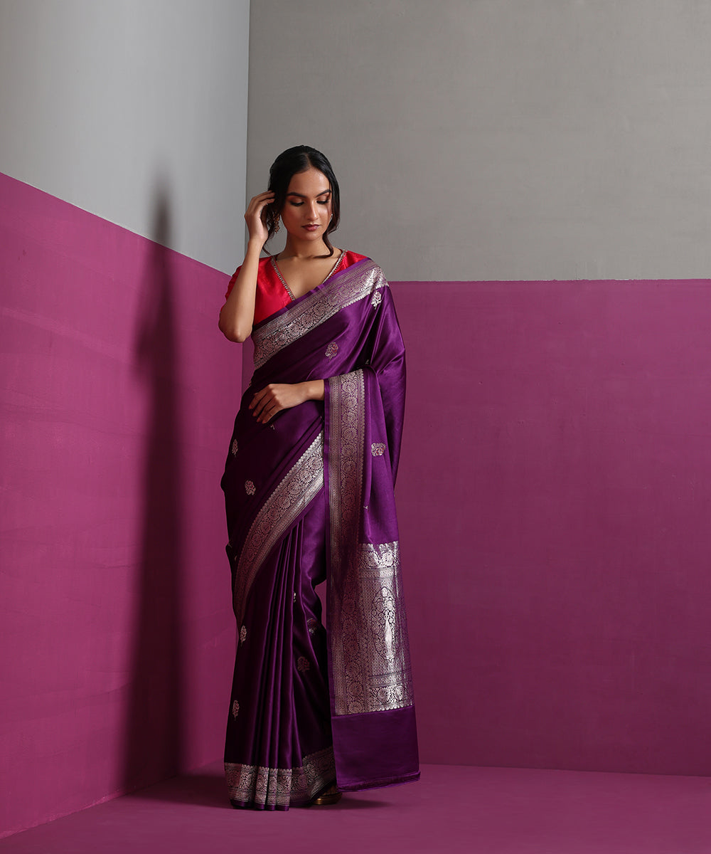 Deep_Purple_Mashru_Silk_Banarasi_Saree_With_Floral_Motifs_&amp;_Pink_Meena_WeaverStory_02
