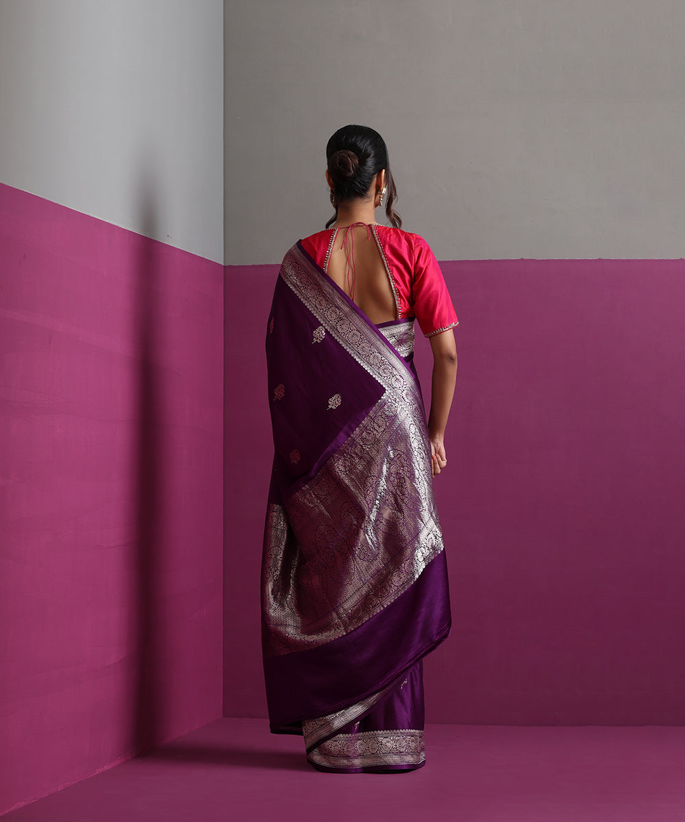 Deep_Purple_Mashru_Silk_Banarasi_Saree_With_Floral_Motifs_&amp;_Pink_Meena_WeaverStory_03