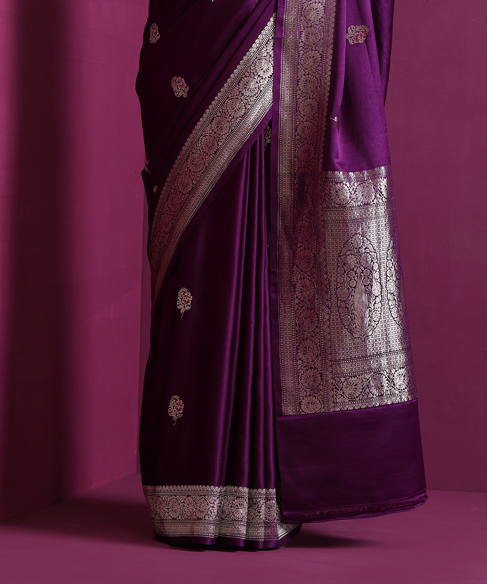 Deep_Purple_Mashru_Silk_Banarasi_Saree_With_Floral_Motifs_&amp;_Pink_Meena_WeaverStory_04
