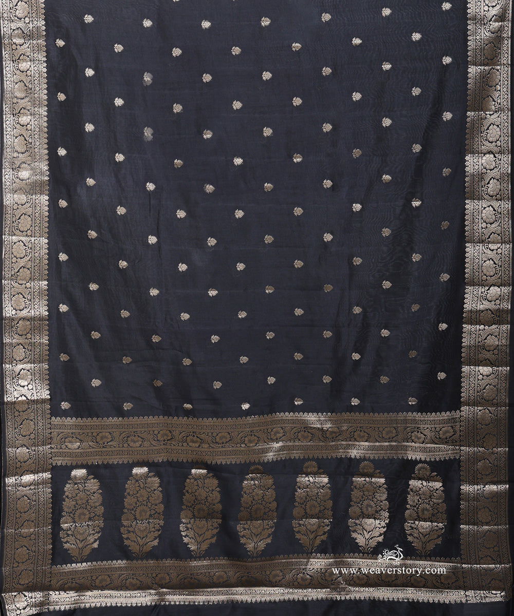 Black_Handloom_Pure_Chiniya_Silk_Banarasi_Saree_With_Cutwork_Boota_And_Havey_Blouse_WeaverStory_04