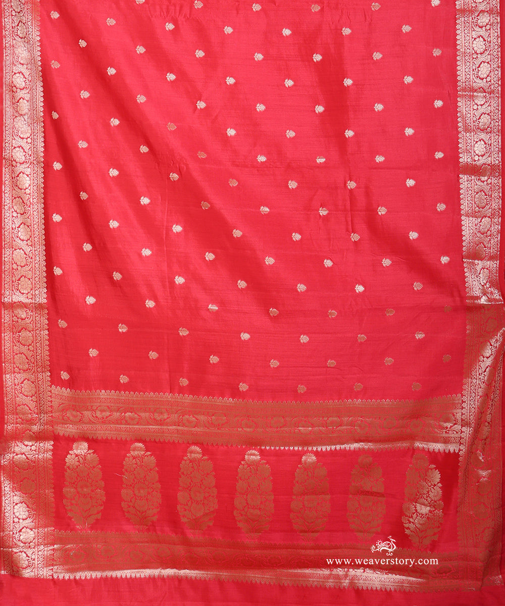 Red_Handloom_Pure_Chiniya_Silk_Banarasi_Saree_With_Cutwork_Boota_And_Havey_Blouse_WeaverStory_04