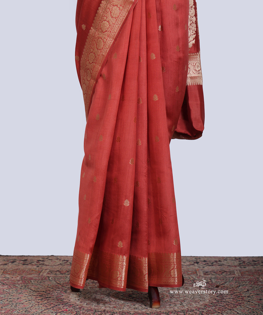 Rust_Handloom_Pure_Chiniya_Silk_Banarasi_Saree_With_Cutwork_Boota_And_Havey_Blouse_WeaverStory_03