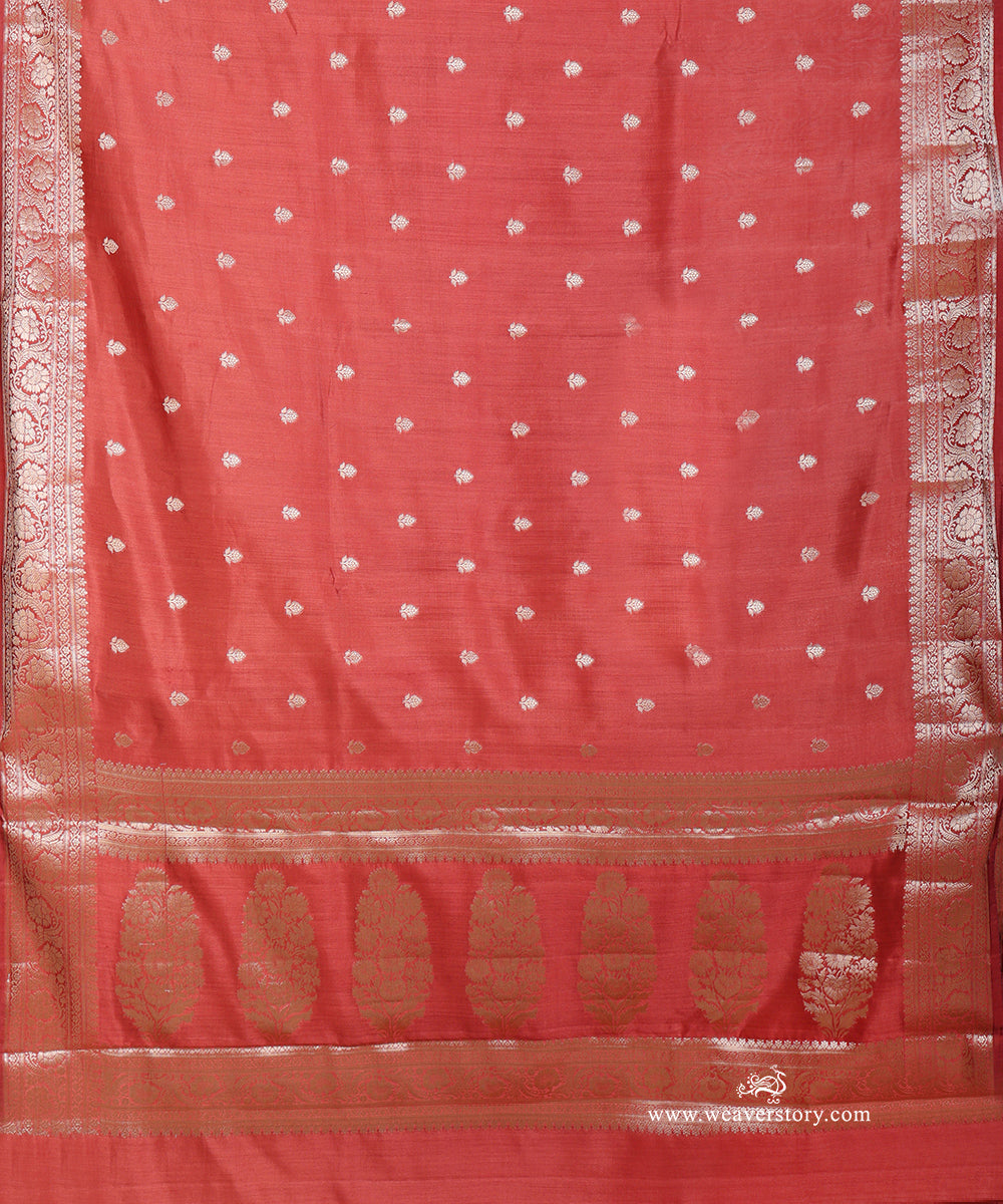 Rust_Handloom_Pure_Chiniya_Silk_Banarasi_Saree_With_Cutwork_Boota_And_Havey_Blouse_WeaverStory_04