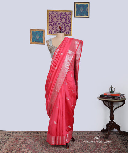 Cattot_Pink_Handloom_Pure_Chiniya_Silk_Banarasi_Saree_With_Cutwork_Flower_Boota_And_Havey_Blouse_WeaverStory_01