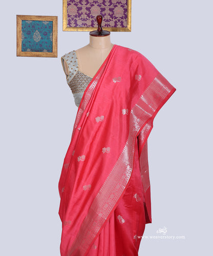 Cattot_Pink_Handloom_Pure_Chiniya_Silk_Banarasi_Saree_With_Cutwork_Flower_Boota_And_Havey_Blouse_WeaverStory_02