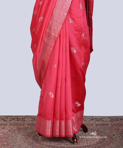 Cattot_Pink_Handloom_Pure_Chiniya_Silk_Banarasi_Saree_With_Cutwork_Flower_Boota_And_Havey_Blouse_WeaverStory_03