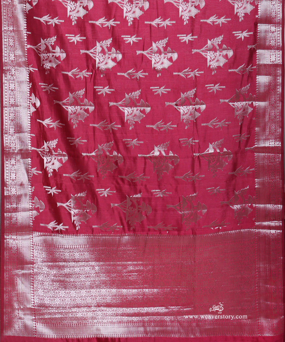 Wine_Handloom_Pure_Chiniya_Silk_Banarasi_Saree_With_Silver_Zari_Tree_Motifs_WeaverStory_04
