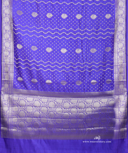 Blue_Handloom_Pure_Chiniya_Silk_Banarasi_Saree_With_Gold_Zari_Flower_Border_WeaverStory_04