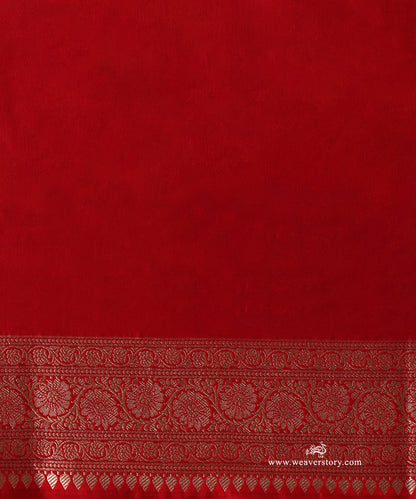 Red Pure Katan Silk Banarasi Saree With Cutwork Floral Jaal